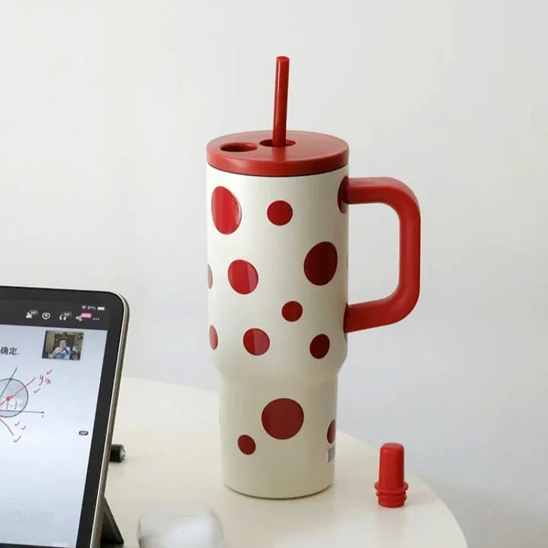 24oz Portability Tumbler with Handle Straw Lid Large Volume Stainless Steel Vacuum Insulated Cup Keep Cold Travel Mug - Clikcy