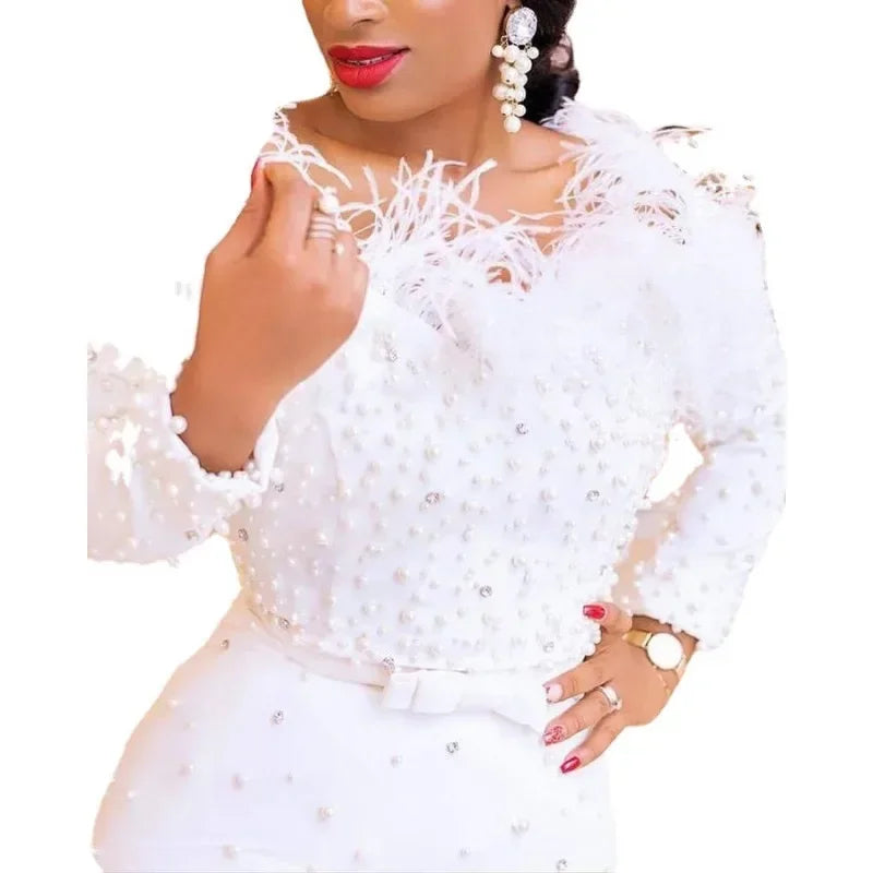 Beaded Sheath Sexy Dress Women Sexy Slash Collar Bodycon Midi Dress Solid High Waist Trend Off Shoulder Sheath Party Dresses - Clikcy