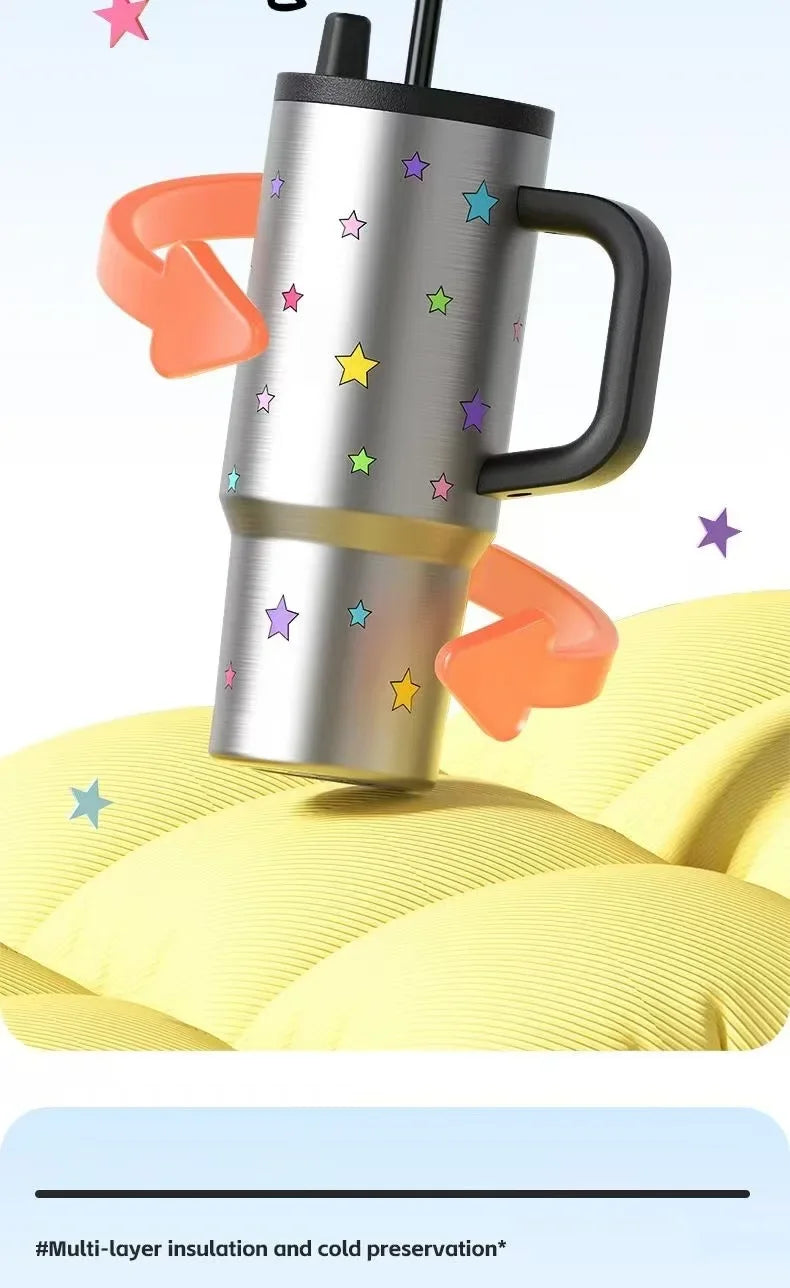 24oz Portability Tumbler with Handle Straw Lid Large Volume Stainless Steel Vacuum Insulated Cup Keep Cold Travel Mug - Clikcy