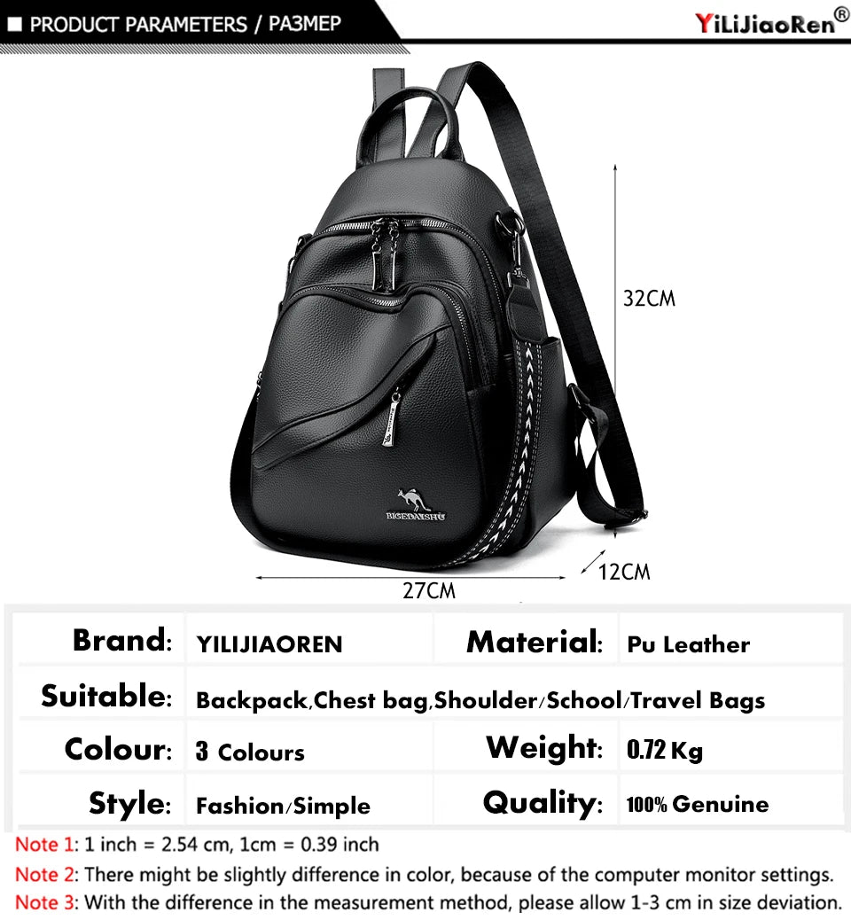 Fashion Backpacks Women Shoulder Bag Simple Rucksack Female Soft Leather Back Pack Ladies Travel Bag Large Capacity School Bags - Clikcy
