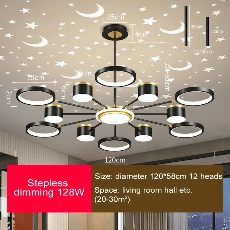 2025 New Chandeliers Romantic Starry Modern Ceiling Light Fixture 6 Lights White Creative Home Stepless Dimmable  Ceiling Lamp