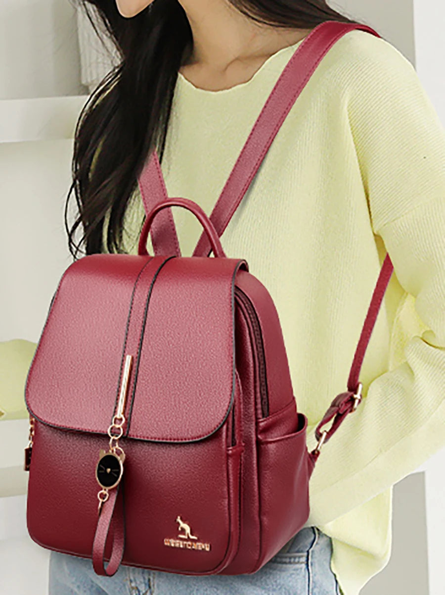 College Women Backpack Designer Soft Leather Vintage Packbag Female Travel Back Pack School Bags for Teenage Girls Shoulder Bag - Clikcy