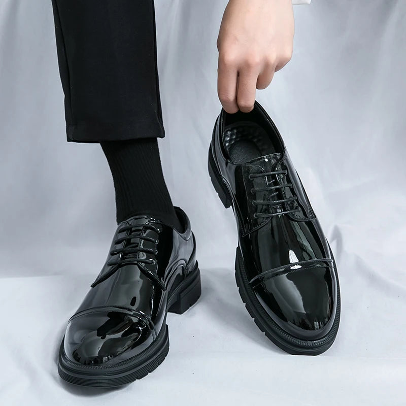 Classic Green Style Casual Derby Formal Shoes Career Office Leather Shoes Pointy Toe Handmade Business Wedding Dress Shoes Men