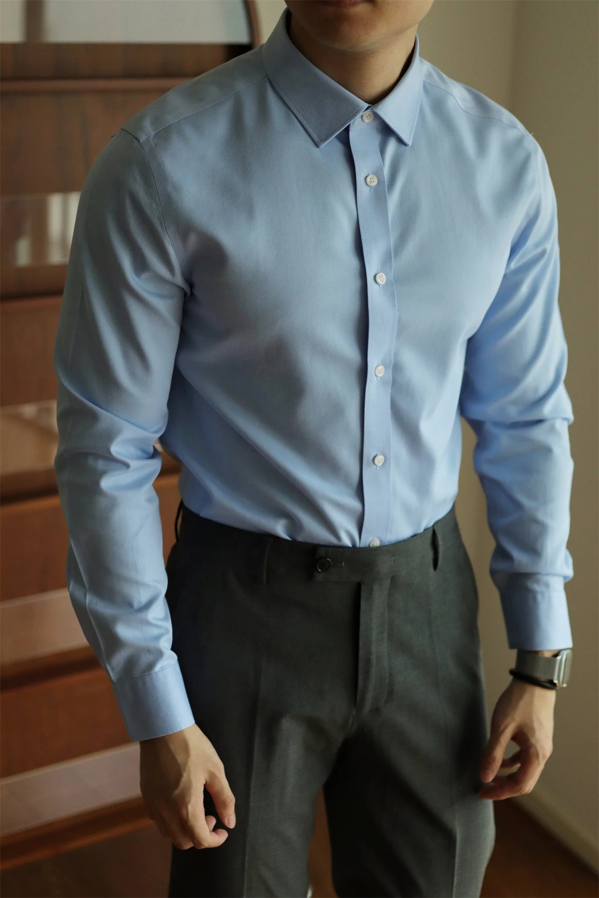 Men's long sleeved shirt casual, simple, high-quality, wrinkle free, slim fit, business formal, all season collection - Clikcy