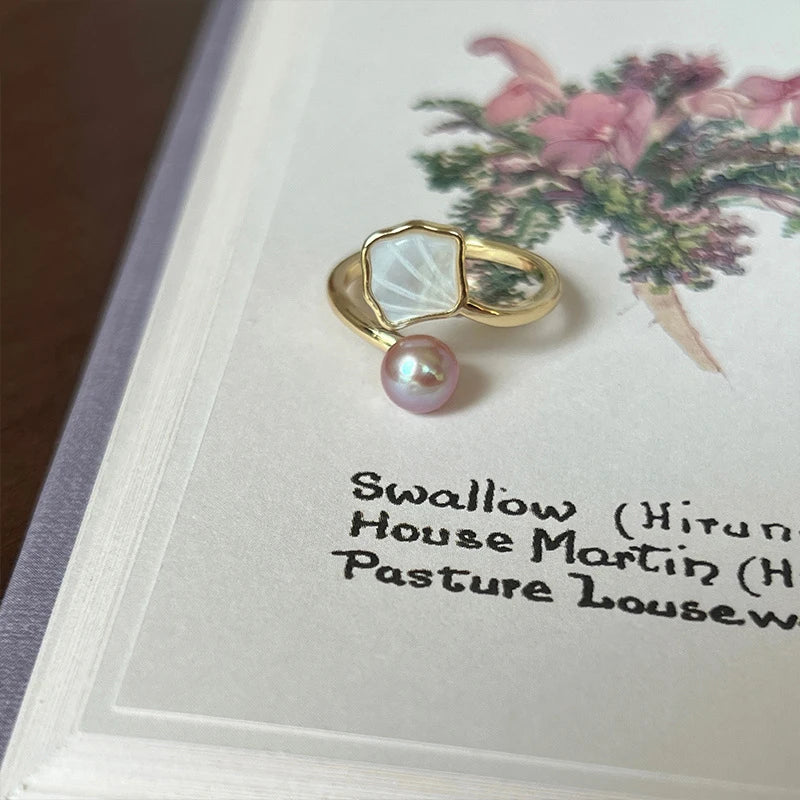 Pearl Ring Female Minority Design Advanced Sense Fashion Personality Adjustable Beimu Vintage Index Finger Ring Jewelry Gift