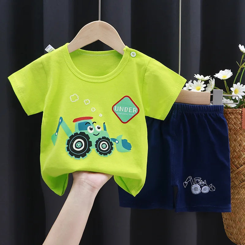 Child Clothing Sets Boys Cartoon Print Tshirt Simple Fashion Tees Shorts New Cute Tops Tracksuits Kids Short Sleeve Tops Shorts - Clikcy