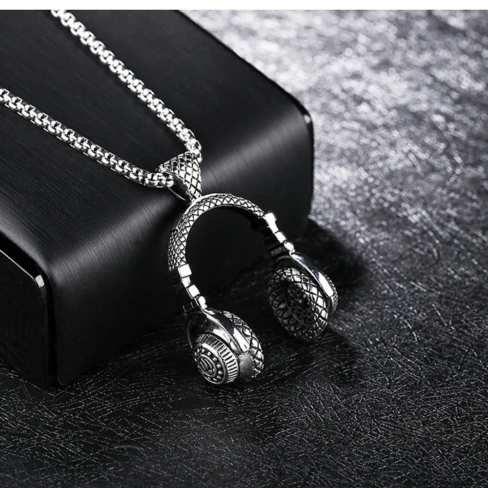 European And N Accessories Hip-hop Rock Music Alloy Headphone Necklace Pendant Titanium Steel Lovers Necklace - Clikcy