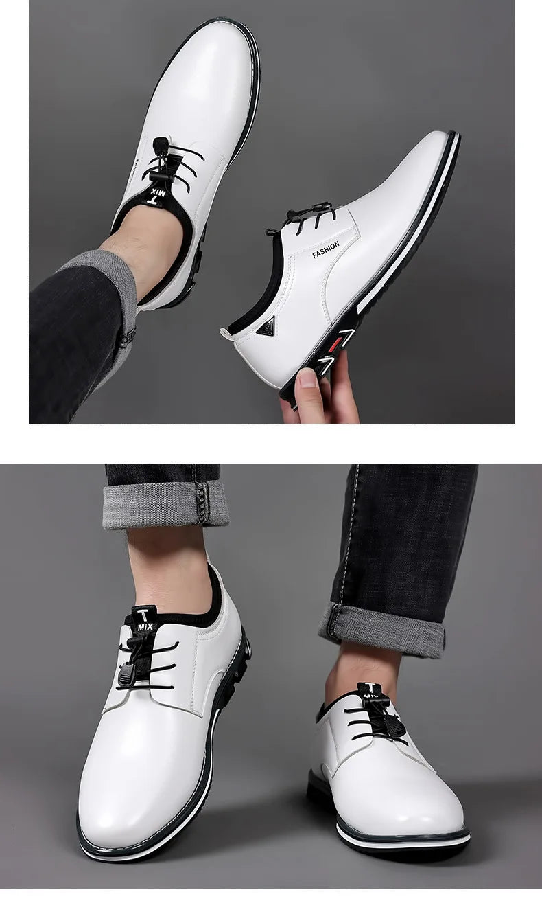 New Business Casual Shoes for Men Lace Up Formal Shoes for Male Black Leather Oxfords Plus Size Wedding Party Office Dress Shoes