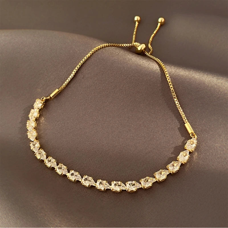 New Fully Inlaid Rhinestone Adjustable Gold Plated Shiny Women's Bracelet Fashion Droplet Shape Zircon Bracelet Jewelry Gift - Clikcy