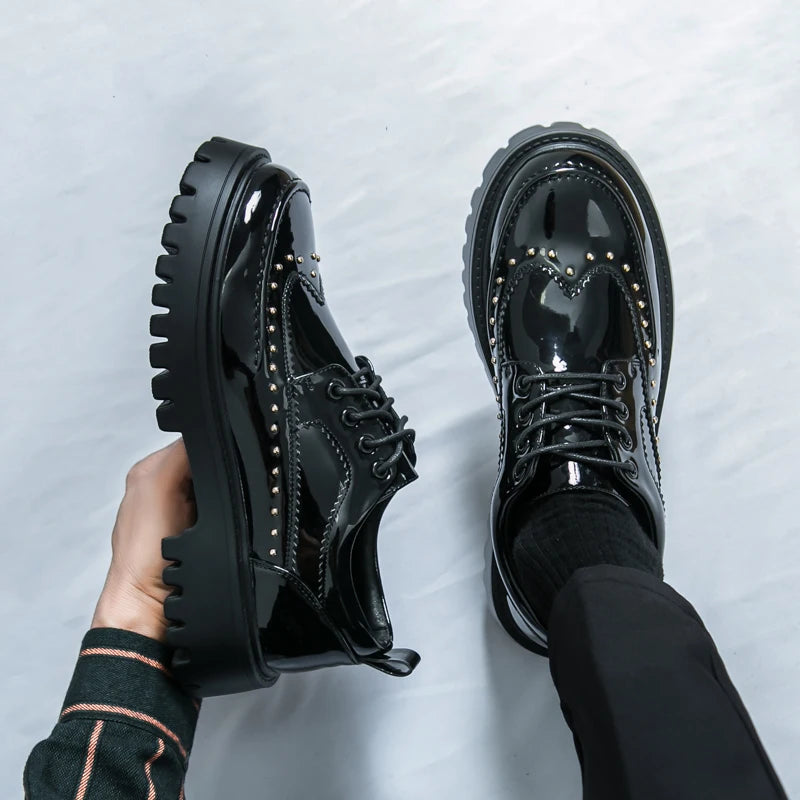 Men Casual Office Business Formal Oxford Thick Bottom Dress Shoes Men Gentleman Outdoor Patent Leather Wedding Shoes Fashion