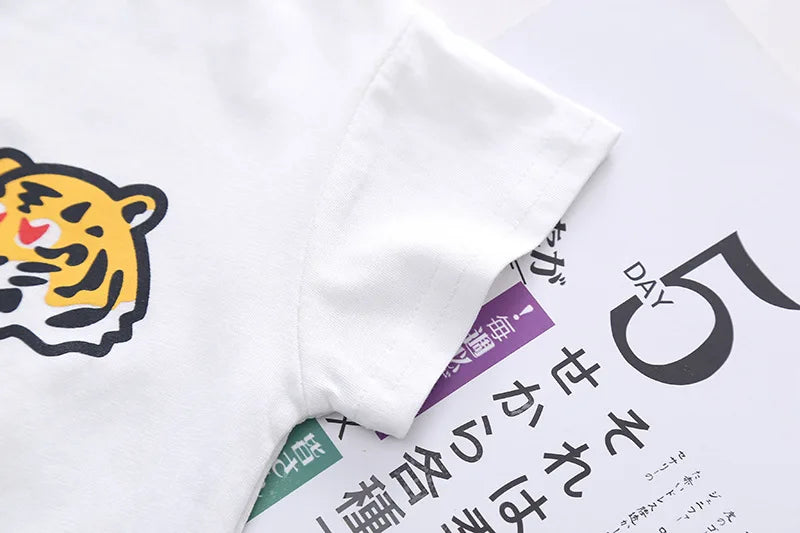 1 2 3 4 5 Years Summer Boys Clothing Set Tiger Pattern T-shirt + Grid Design Shorts 2Pcs Suit For Kids Casual Children Outfit - Clikcy