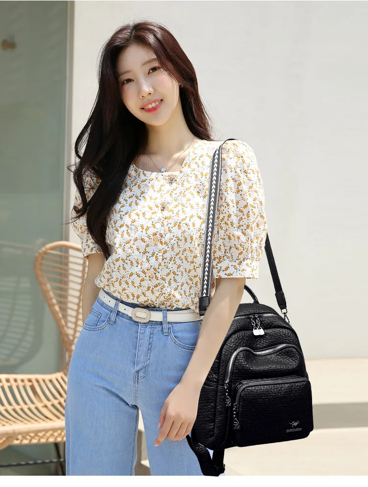 Large Backpack Women Leather Rucksack Women's Knapsack Travel Backpacks Shoulder School Bags for Teenage Girls Mochila Back Pack - Clikcy