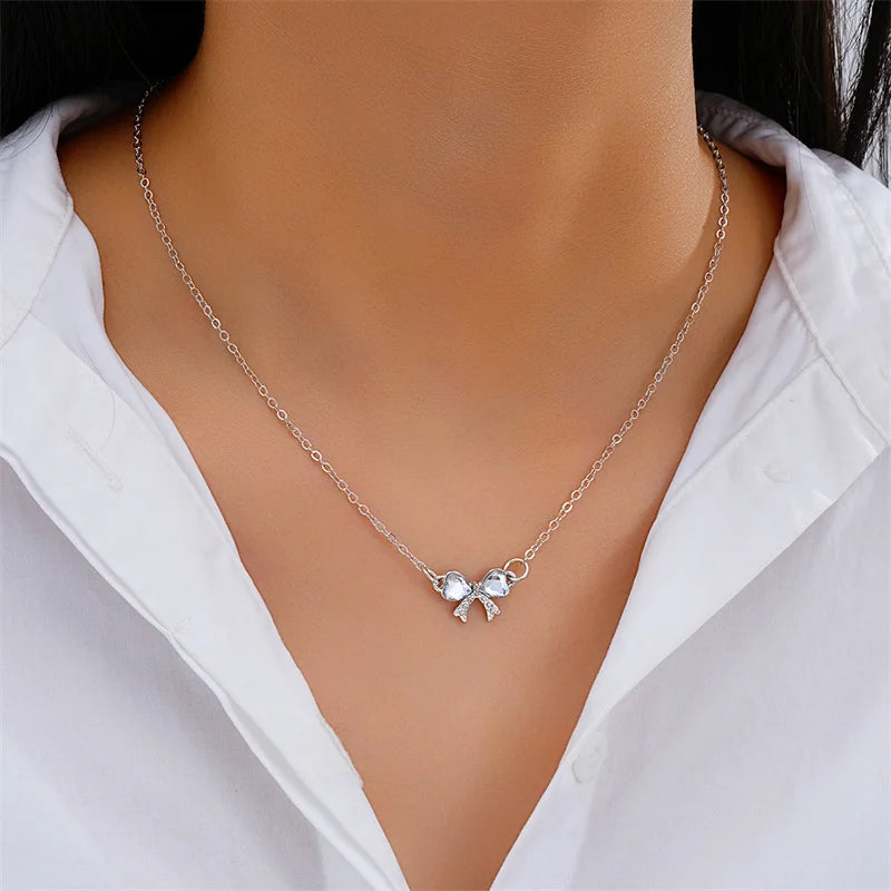 Exquisite Clavicle Chain Elegant Scrub Bow Pendant Necklace For Women Girls Temperament Collar Chain Korean Student - Clikcy