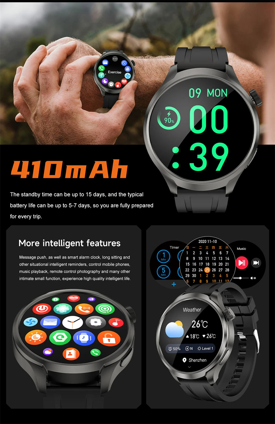 2025 New Smart Watch Men 1.85 Inch Compass 410 mAh Large Battery GPS Motion Track Bluetooth Call Health monitoring Smartwatches - Clikcy