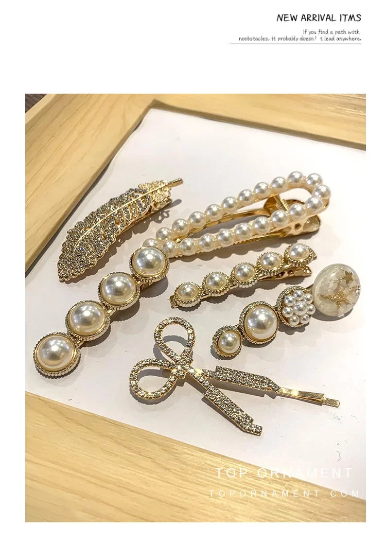 5pcs Women's Hairpin Side Hair Clip Set Designer Pearl Headwear Bangs Hairpin Headpiece Hair Accessories Hairwear Duckbill Clip - Clikcy