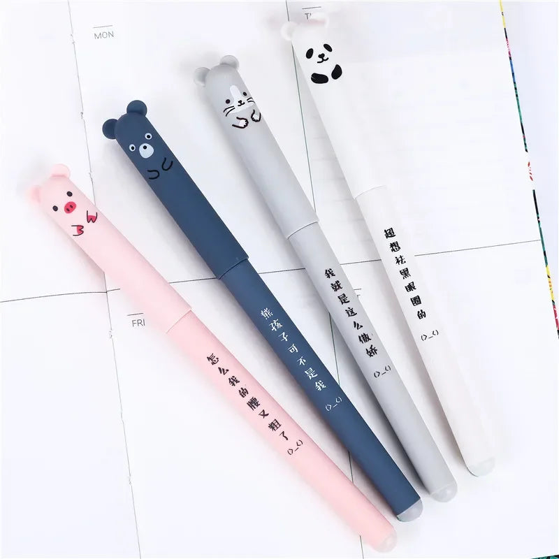 4 Pcs/Set Kawaii Pig Bear Cat Mouse Erasable Gel Pen School Office Supplies Stationery Gift 0.35mm Blue Black Ink - Clikcy