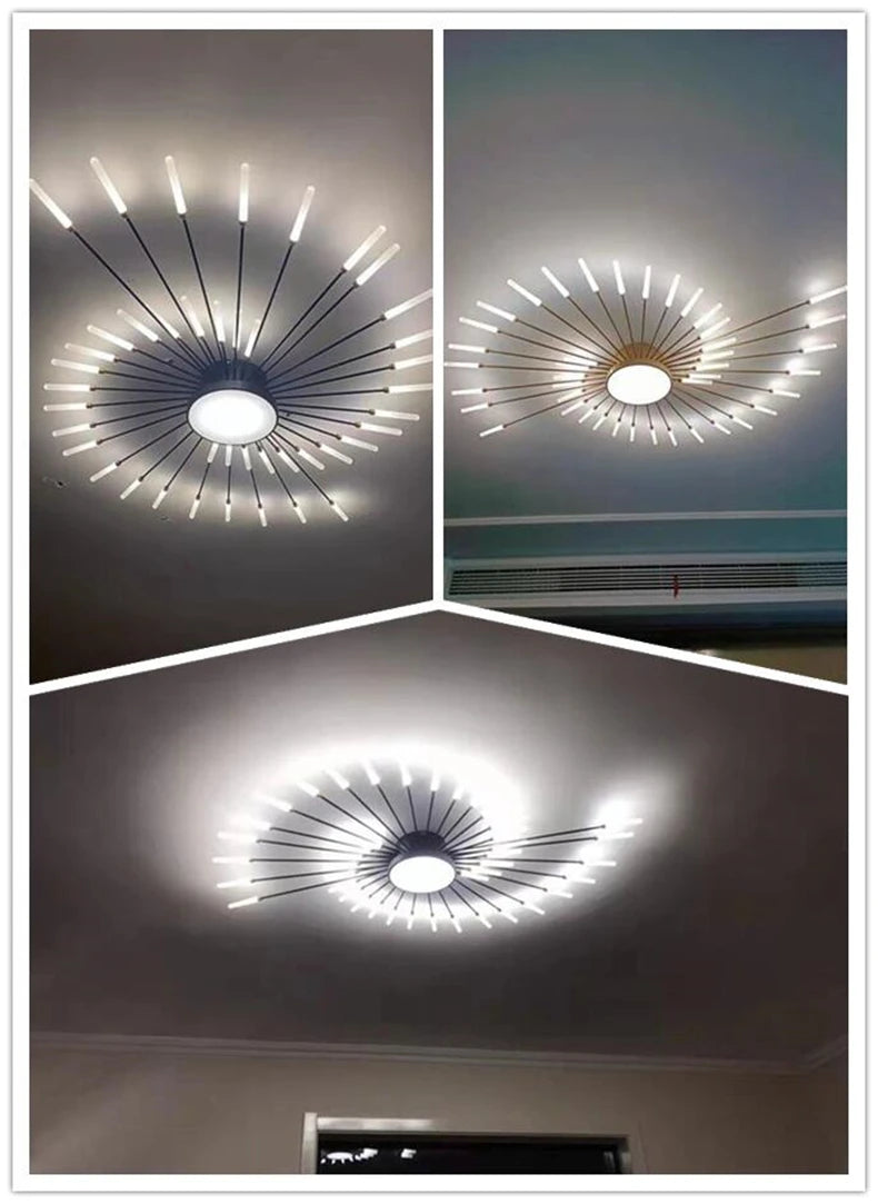 Led Firework Chandelier Dimmable For Living Room Bedroom Milk Yellow Ceiling Chandelier Dining Room LED Ceiling Lamp With Remote - Clikcy