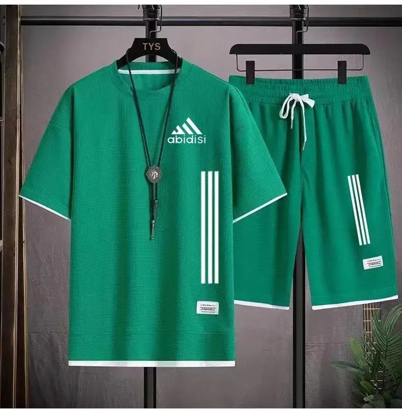 Adida 2024 Man New Tracksuits 2 Piece Short Sleeve Suits Printing T-shirt +Sweatpants Sets Sutdent Casual Summer Sport Clothes - Clikcy