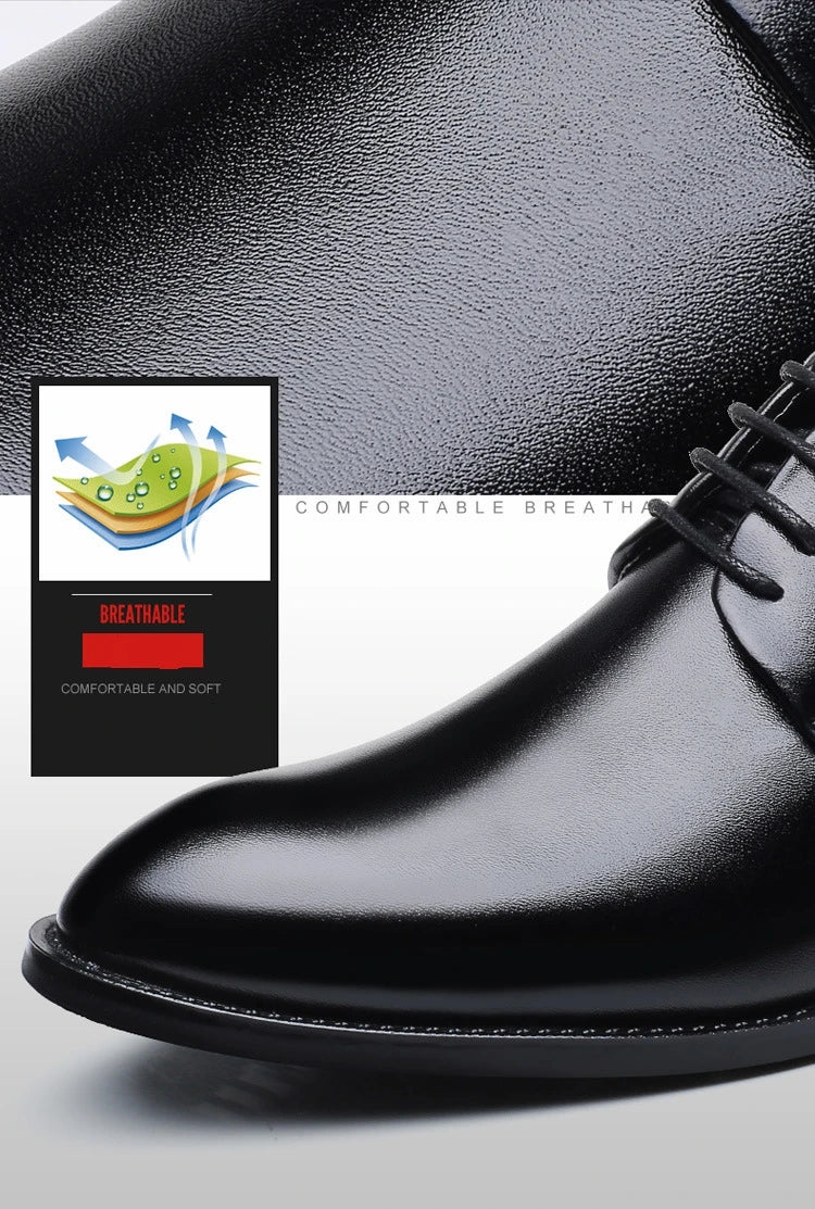 Classic Derby Shoes Men Leather Dress Basic Lace-up Casual Business Wedding Party Comfortable Shoe For Man