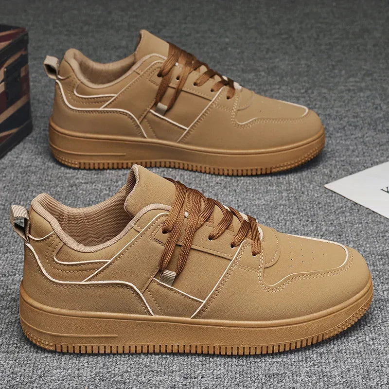 Yellow Leisure Running Sneakers Men Outdoor Leather Shoes Flat Classic Black Sports Shoes Lace Up Skateboard Board Shoe Walking