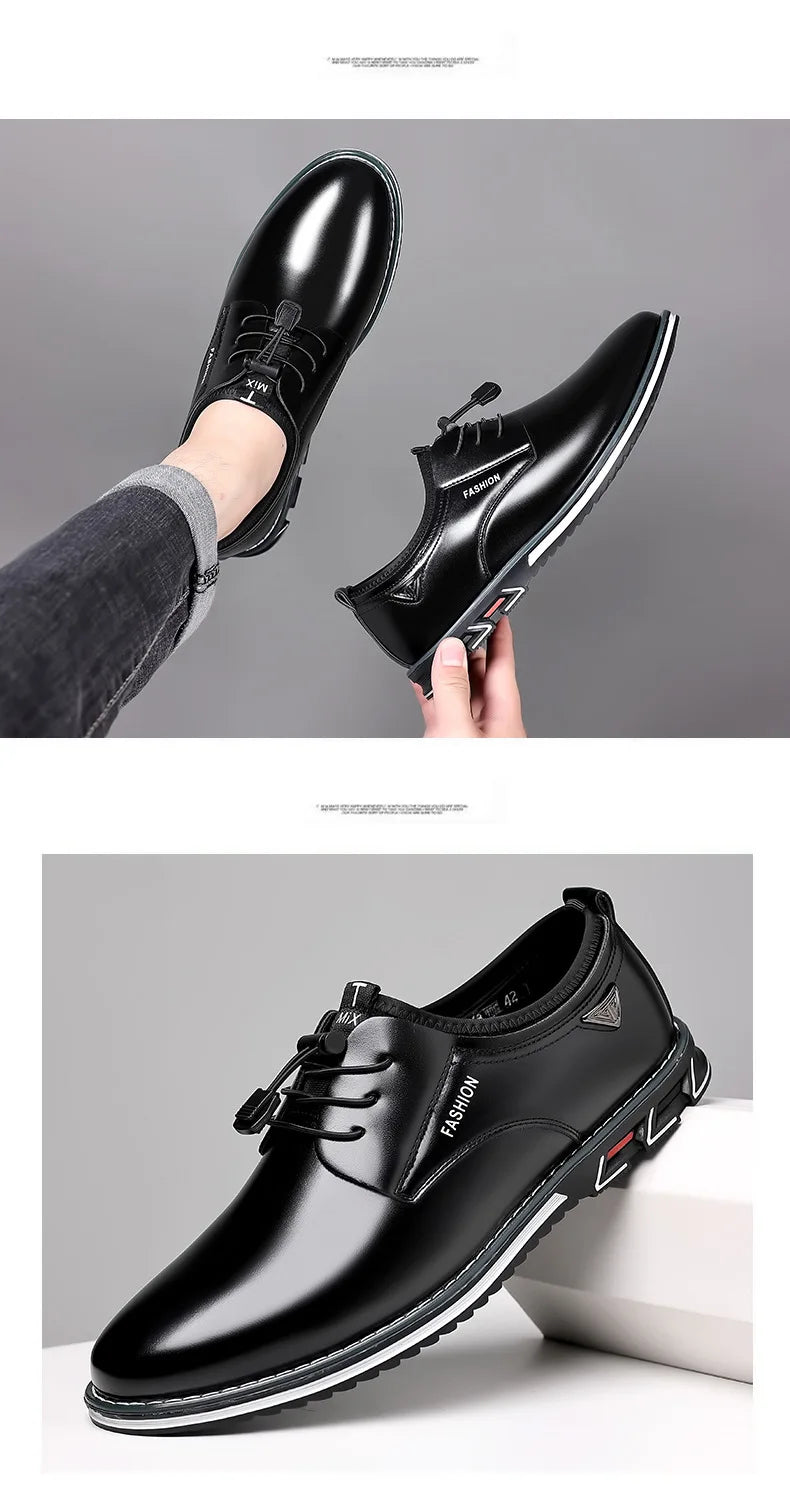 New Business Casual Shoes for Men Lace Up Formal Shoes for Male Black Leather Oxfords Plus Size Wedding Party Office Dress Shoes