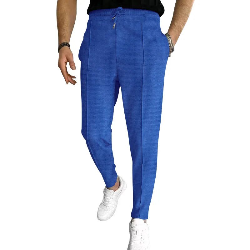 Mens Stylish Waffle Pants - Casual Sports, Slim Fit with Adjustable Drawstring, Secure Pockets for All Seasons - Perfect Outdoor - Clikcy