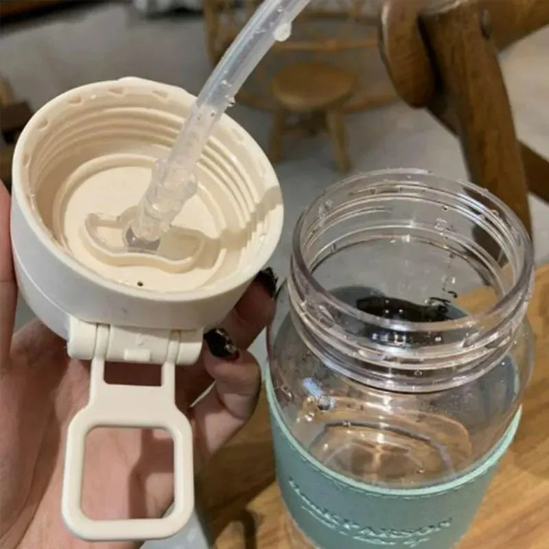 500ml Water Bottle with Straw Pop-Up Cover Leak-Proof Drinkware for Drinking Sippy Portable Cute Plastic Drinking Bottle - Clikcy