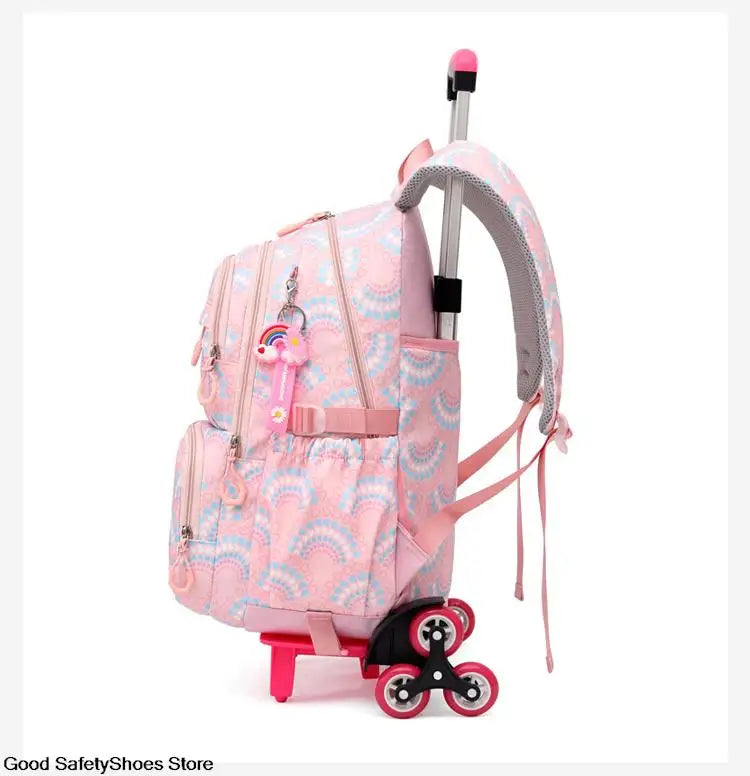 Rolling School Bags for Girls Backpack Children Waterproof School Backpacks with Wheels Middle School Trolley Luggage Back Pack - Clikcy