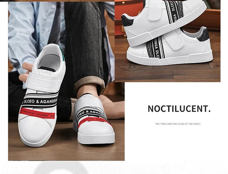 Original Design Leather Sneakers Men Trendy HOOK&LOOP Non-slip Men's Skateboard Shoes Fashion White Casual Sports Shoes For Men - Clikcy