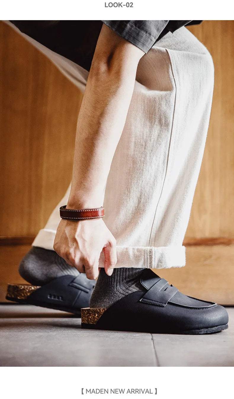 Maden Classic Penny Loafers Mules Shoes for Men Vintage Casual Slip-on Shoes Versatile Soft and Comfortable Shoes Black Color - Clikcy