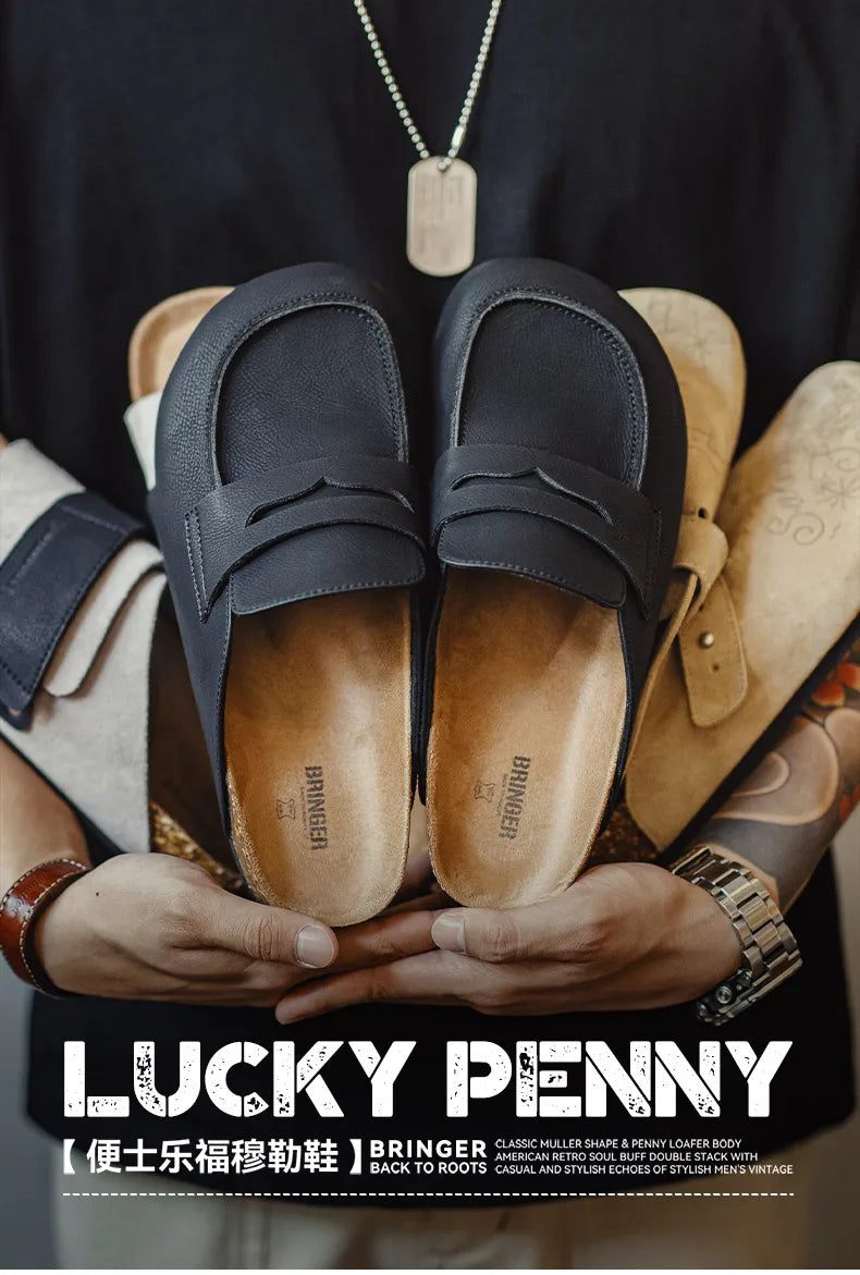 Maden Classic Penny Loafers Mules Shoes for Men Vintage Casual Slip-on Shoes Versatile Soft and Comfortable Shoes Black Color - Clikcy