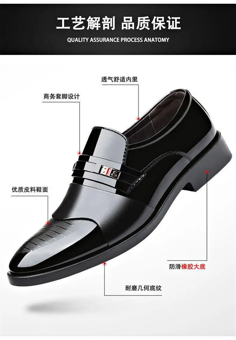 Fashion Black PU Leather Shoes Slip on Formal Men Shoes Plus Size Point Toe Wedding Shoes for Male Elegant Business Casual Shoes
