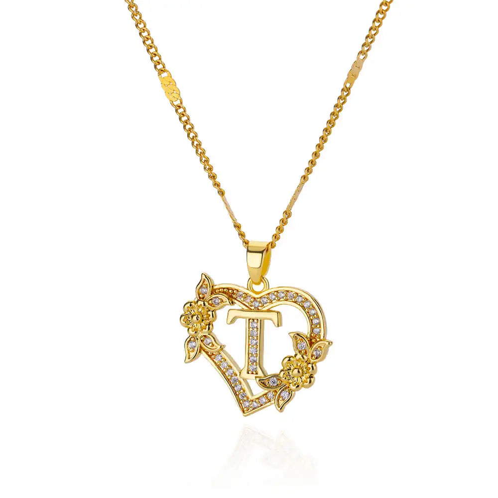 Heart Initial Letter Necklaces For Women Gold Color Stainless Steel Chain A-Z Alphabet Pendant Necklace Birthday Jewelry Gift - Clikcy