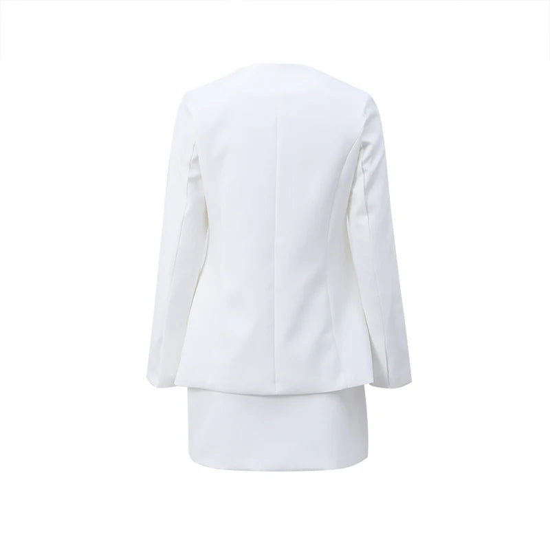 Casual Single Breasted Loose O-neck Blazer Coat Elegant Solid Skirt Set for Women High Waist Skirts Female 2025 Spring Outfit - Clikcy