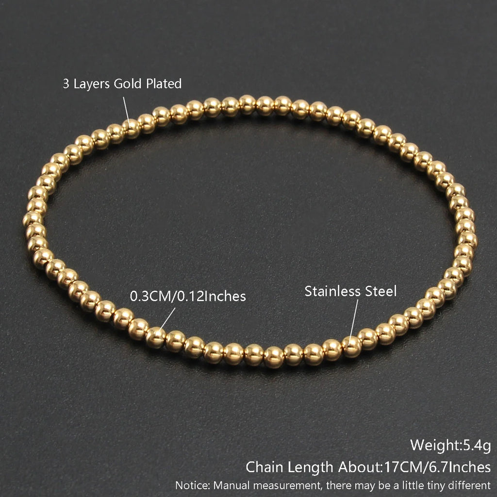 MHS.SUN Trend Stretch Stainless Steel Bracelets Gold Sliver Color 2MM 5MM 8MM Stacked Ball Beaded Bracelet For Women Men Jewelry - Clikcy