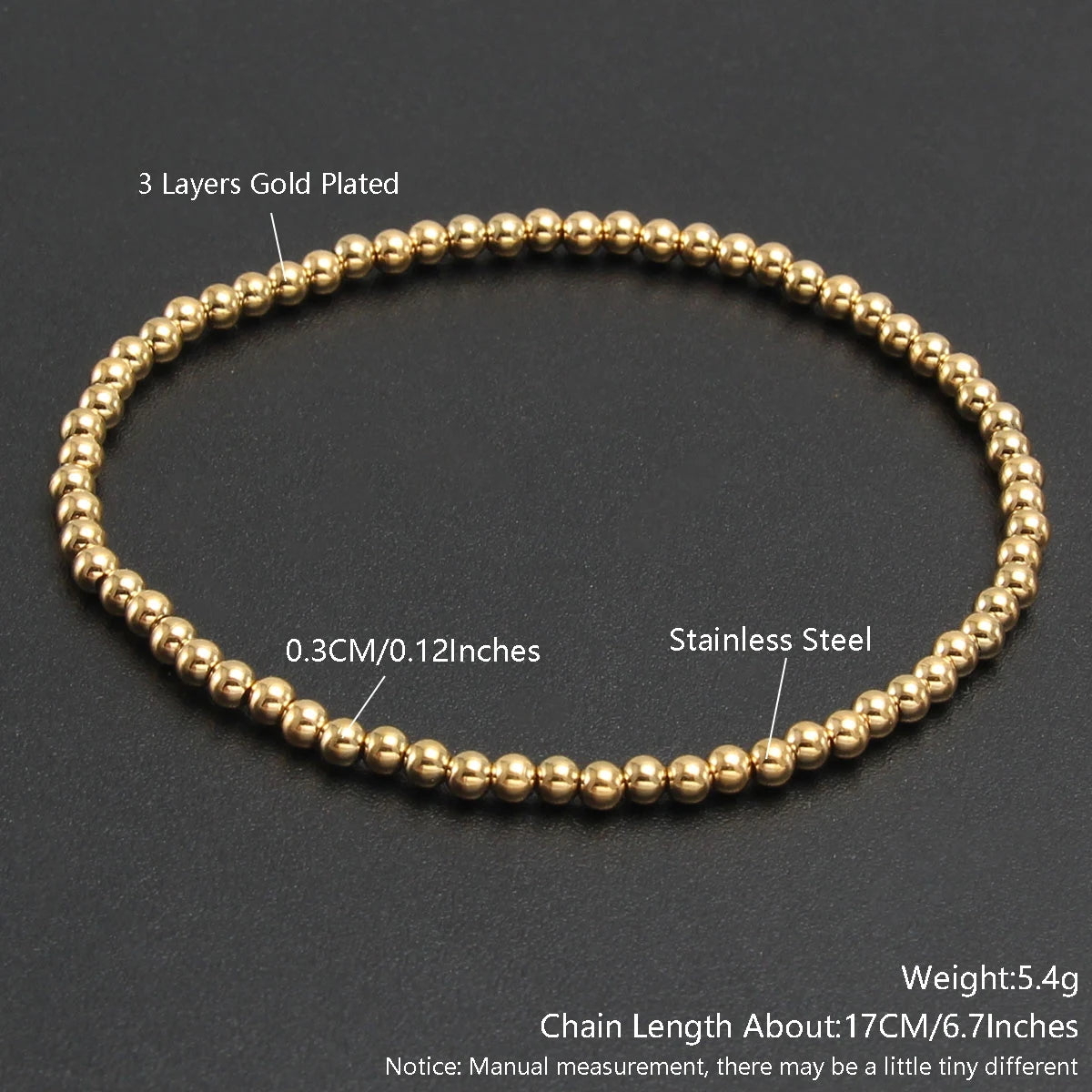 MHS.SUN Trend Stretch Stainless Steel Bracelets Gold Sliver Color 2MM 5MM 8MM Stacked Ball Beaded Bracelet For Women Men Jewelry - Clikcy