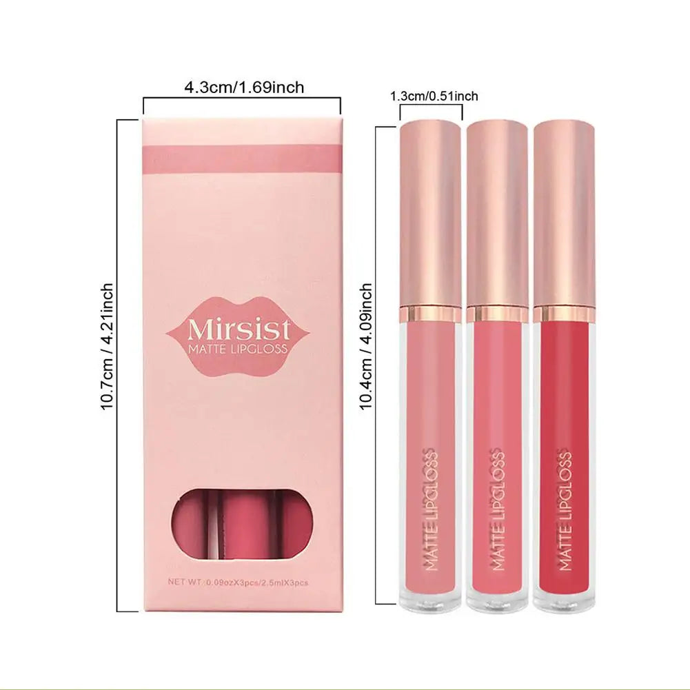3Pcs Matte Liquid Lipstick Lip Makeup Kit Lip Gloss Lip Glaze Lip Mud Three Sets Of Velvet Mist Lipstick Non-fading - Clikcy