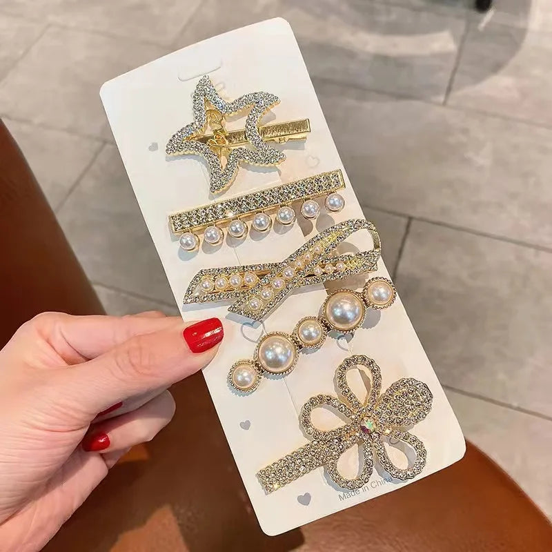5pcs Women's Hairpin Side Hair Clip Set Designer Pearl Headwear Bangs Hairpin Headpiece Hair Accessories Hairwear Duckbill Clip - Clikcy
