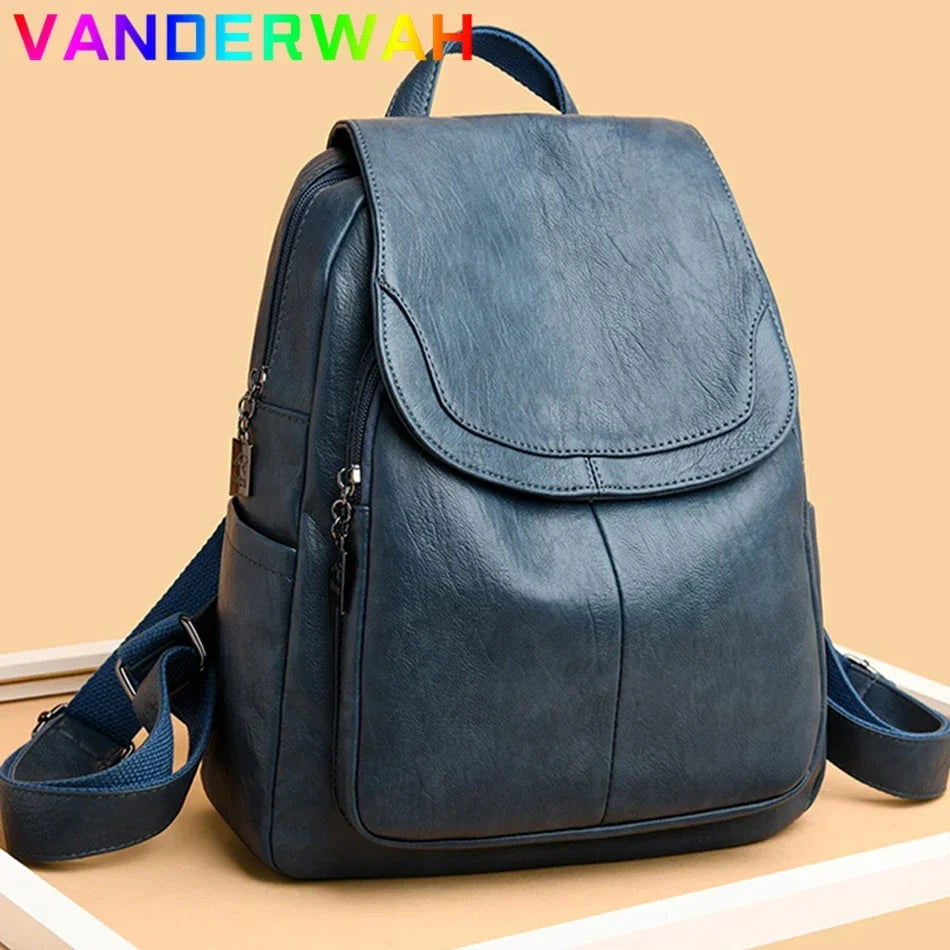 Genuine Women Leather Backpack Fashion Female Shoulder Bag Sac a Dos Ladies Bagpack Mochilas School Bags For Teenage Girls 2024 - Clikcy