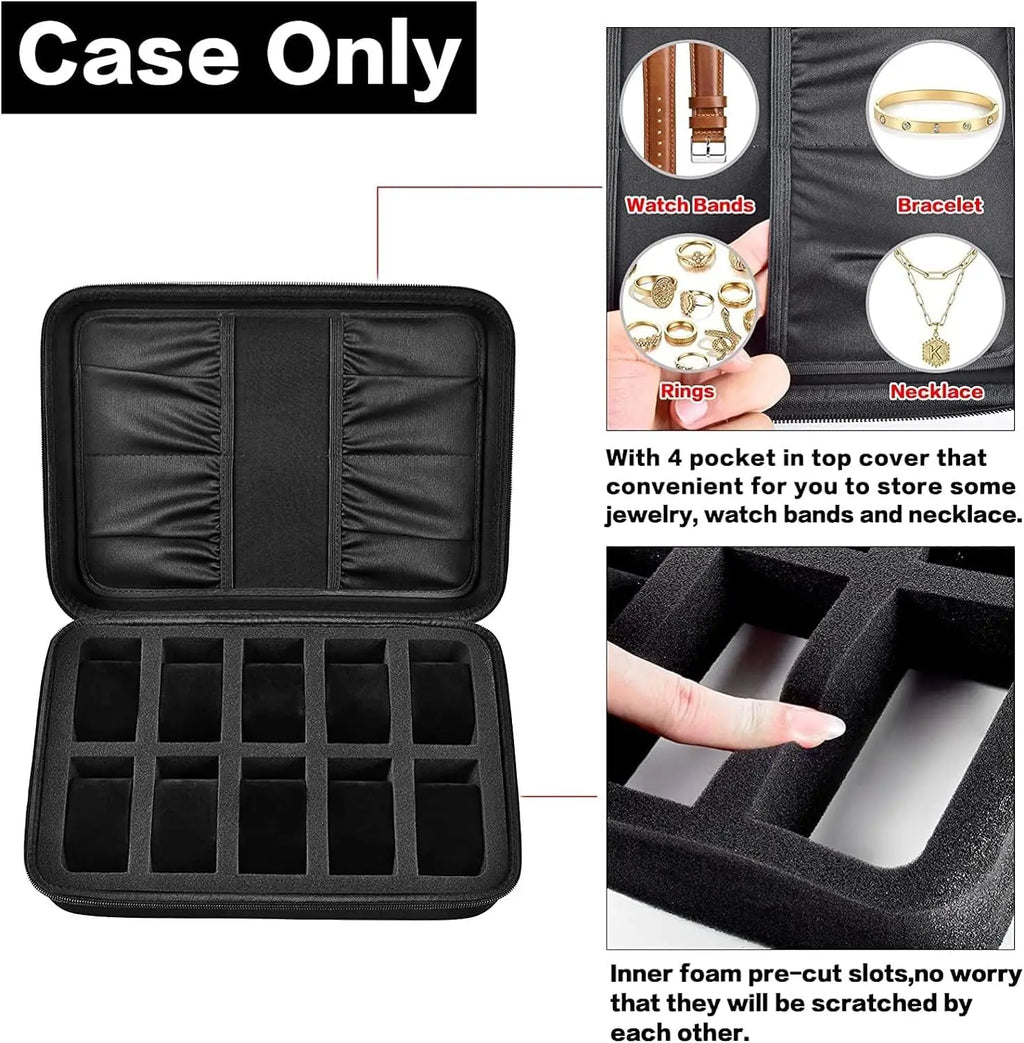 Watch  Case Box,10 Slots Men Women Display Box Stand Roll for All Wristwatches, Digital Sports, Smartwatches 42mm (case only) - Clikcy
