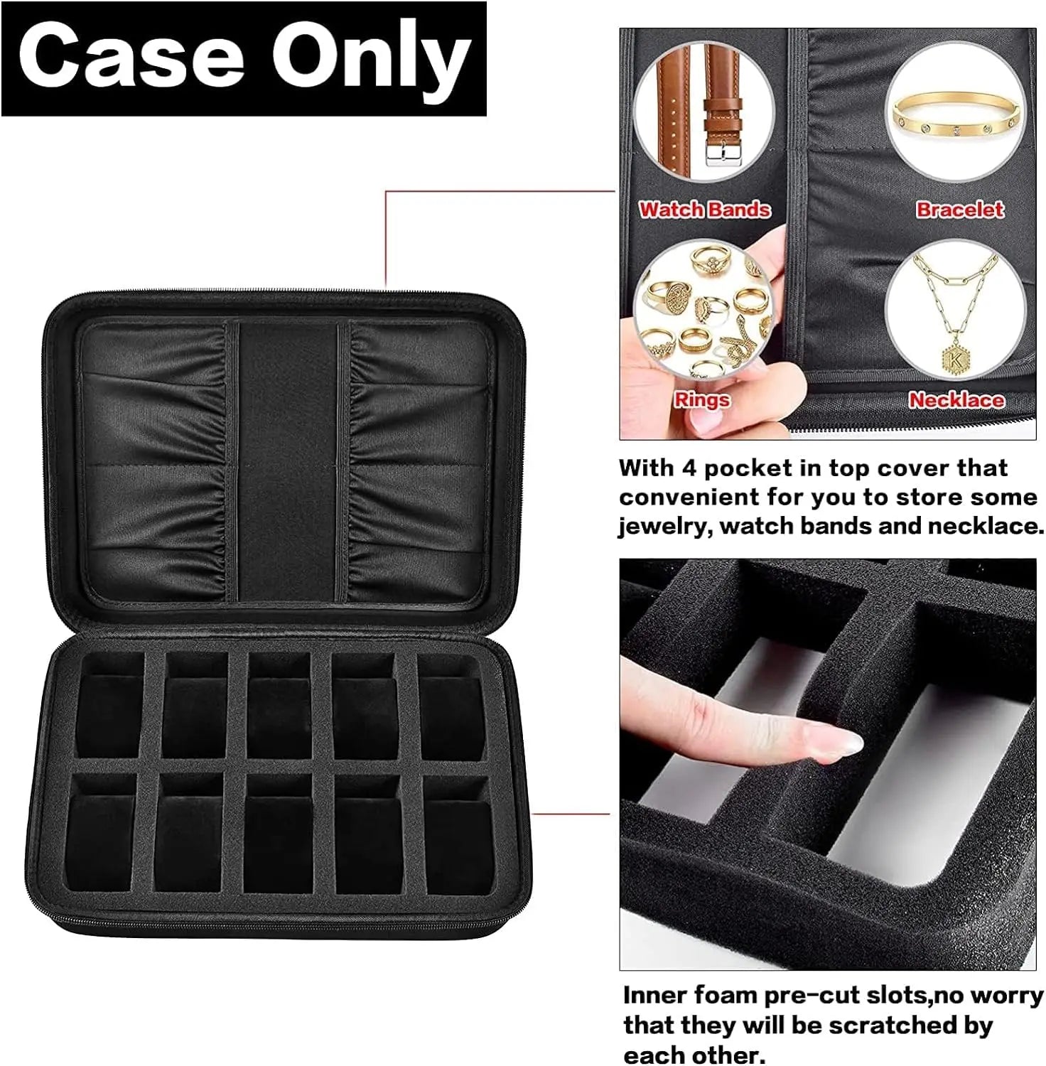 Watch  Case Box,10 Slots Men Women Display Box Stand Roll for All Wristwatches, Digital Sports, Smartwatches 42mm (case only) - Clikcy