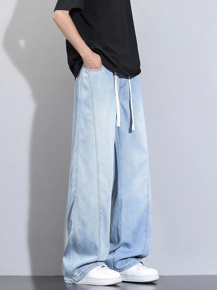 Summer Lyocell Jeans Men Korean Fashion Wide Leg Straight Denim Pants Light and Thin Cool Baggy Jeans Trousers - Clikcy