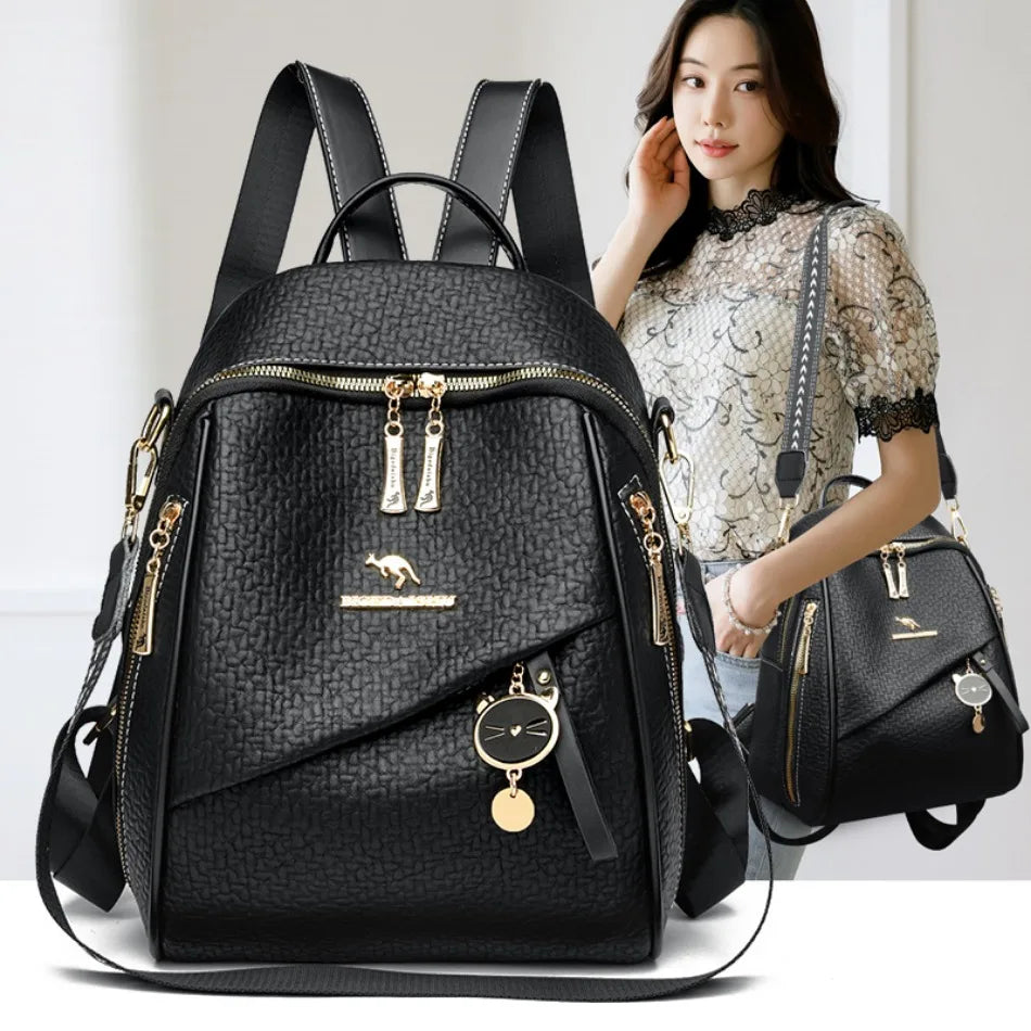 New Luxury Design Leather Women Backpack Casual School Bag for Teenager Girls Travel Back Pack Ladies Bagpack Mochilas Sac A Dos - Clikcy