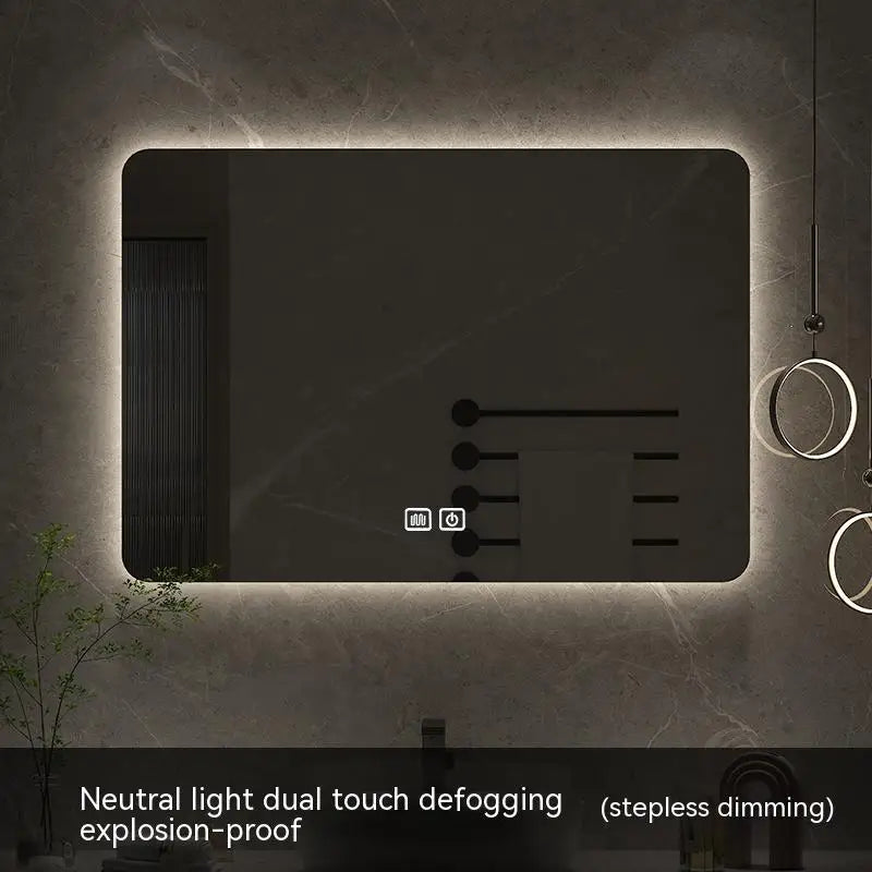 60x80CM Square Smart Hotel Bedroom Defogging Decorative Mirror LED Bathroom Mirror 3 Color Adjustable Backlight - Clikcy