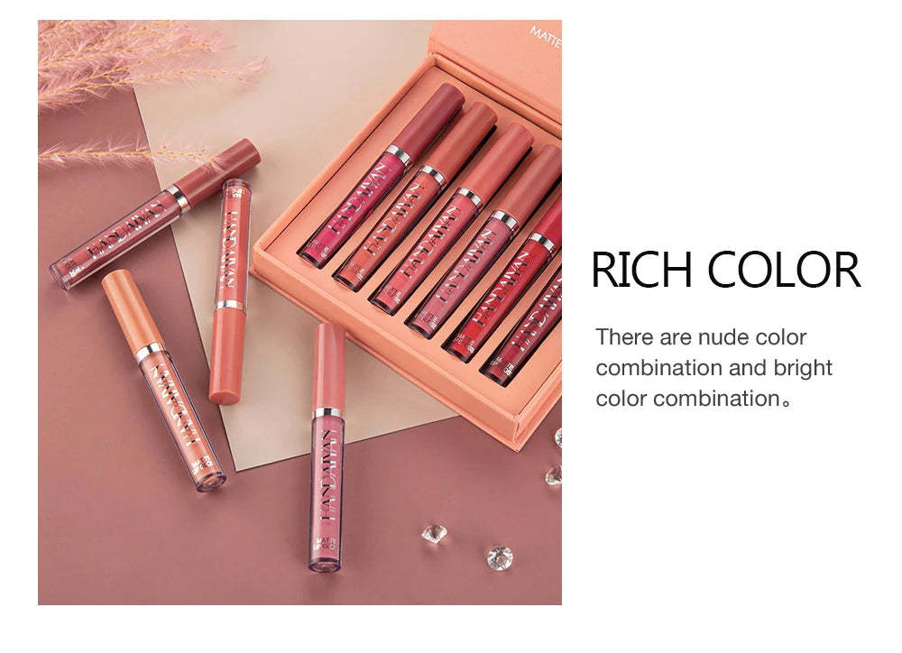 HANDAIYAN Set of 6 NonStick Cup Liquid lipstick , Long-Lasting Lip Gloss Gift Box – Matte Finish Lip Gloss, Resistant to Fading - Clikcy