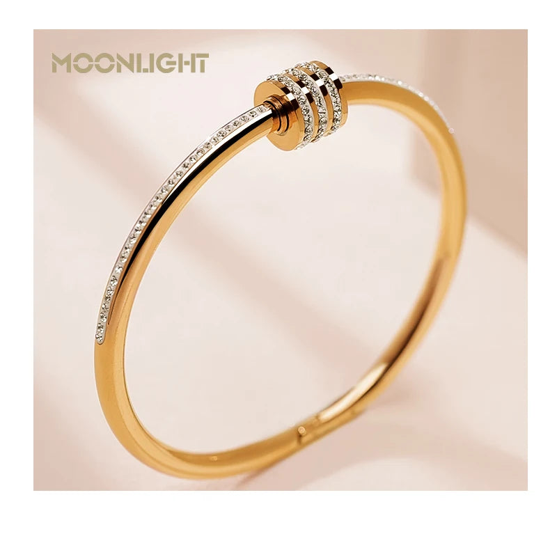 MOONLIGHT Classic Stainless Steel Zircon Bangle For Women Circular Screw Bracelet Female Jewelry Gifts Fashion Accessories - Clikcy