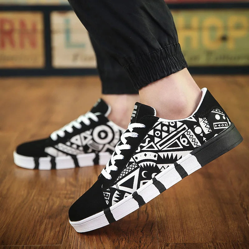 Summer Trendy Men's New Board Shoes Outdoor non slip walking Men Sporty Shoe Canvas Pattern Casual Sneakers male Zapatos - Clikcy
