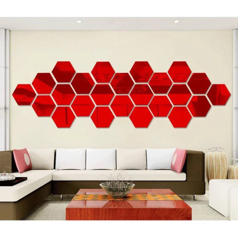 6/12Pcs Hexagon Acrylic Mirror Wall Stickers Home Decor DIY Removable Mirror Sticker Living-Room Decal Art Ornaments For Home - Clikcy
