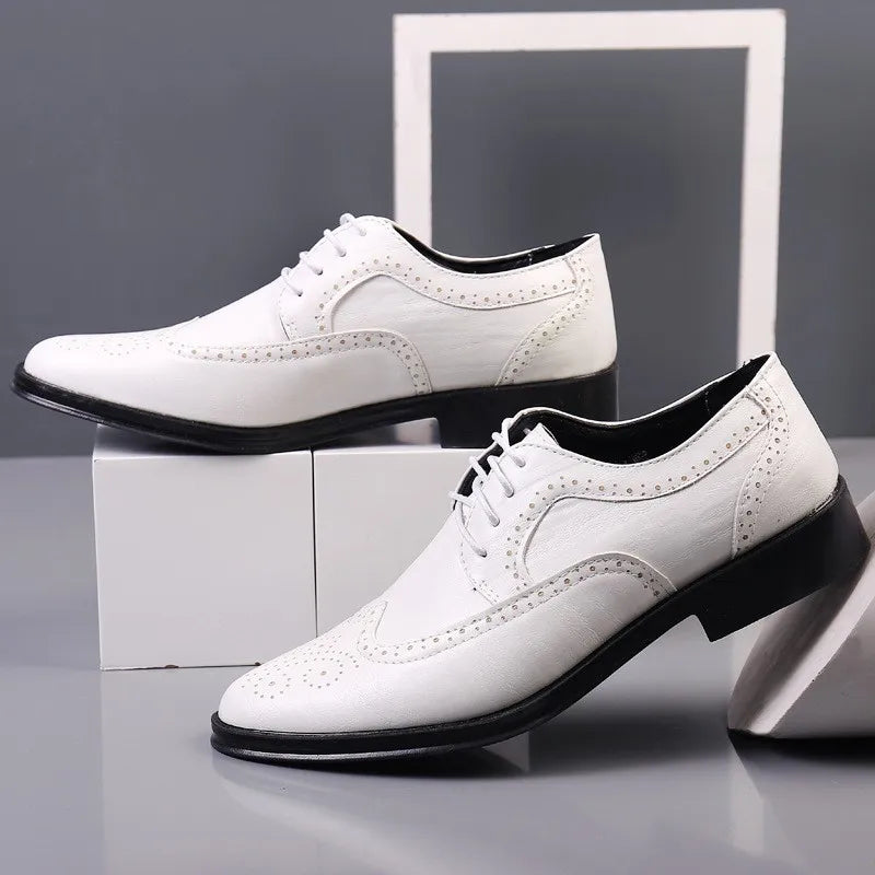 Men's Classic Retro Brogue Shoes Mens Lace-Up Business Leather Shoes Dress Office Flats Men Wedding Party Oxfords Work Footwear