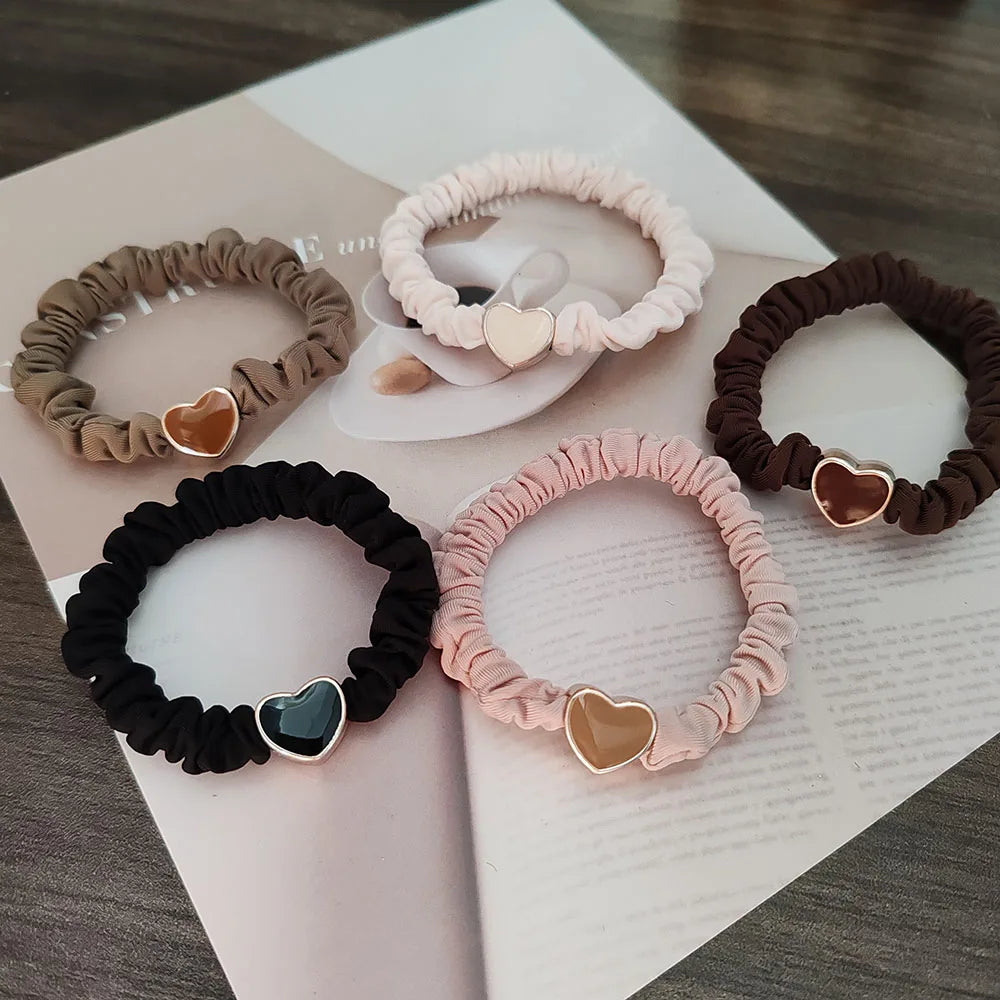 5PC European and American Cream Heart High Elasticity Hair Ties for Women Girls Ponytail Holder Hair Rings Rope Accessories - Clikcy